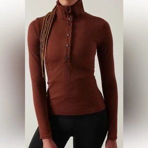 Athleta Medium Flurry Seamless Ribbed Henley Long Sleeve Button Top Small